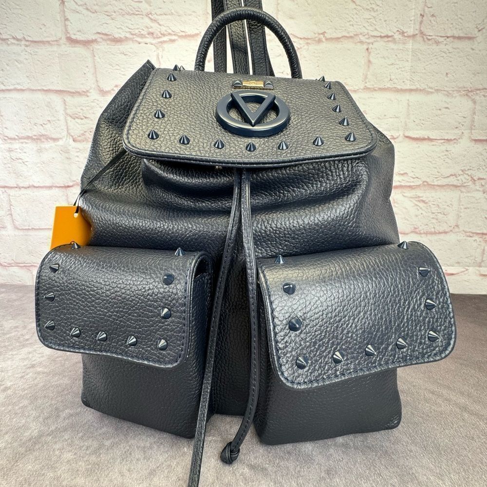 Valentino Mario Simeon Studded Leather Backpack Navy NWT